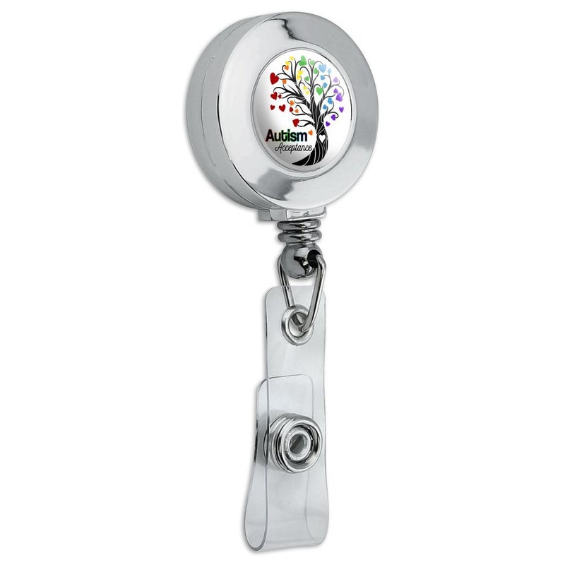 GRAPHICS & MORE Autism Acceptance Tree of Life with Hearts Retractable Reel Chrome Badge ID Card Holder Clip - Image 2
